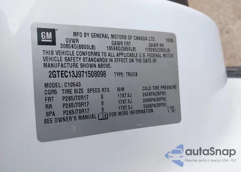 2007 GMC Sierra 1500 Slt from USA, damaged, VIN 2GTEC13J971508098